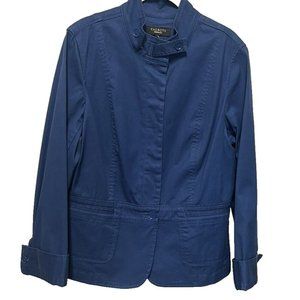 Talbots Womens Coat Jacket 12 Royal Blue Button Down Top Cotton Spandex Stretch